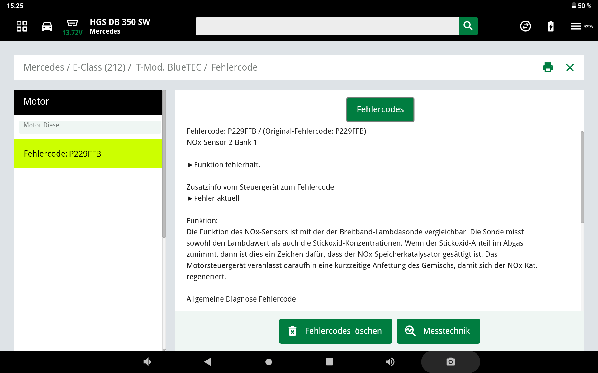 Aus dem Motorsteuergerät konnte der Fehlercode P229FFB / NOx-Sensor 2 Bank 1 ausgelesen werden. 