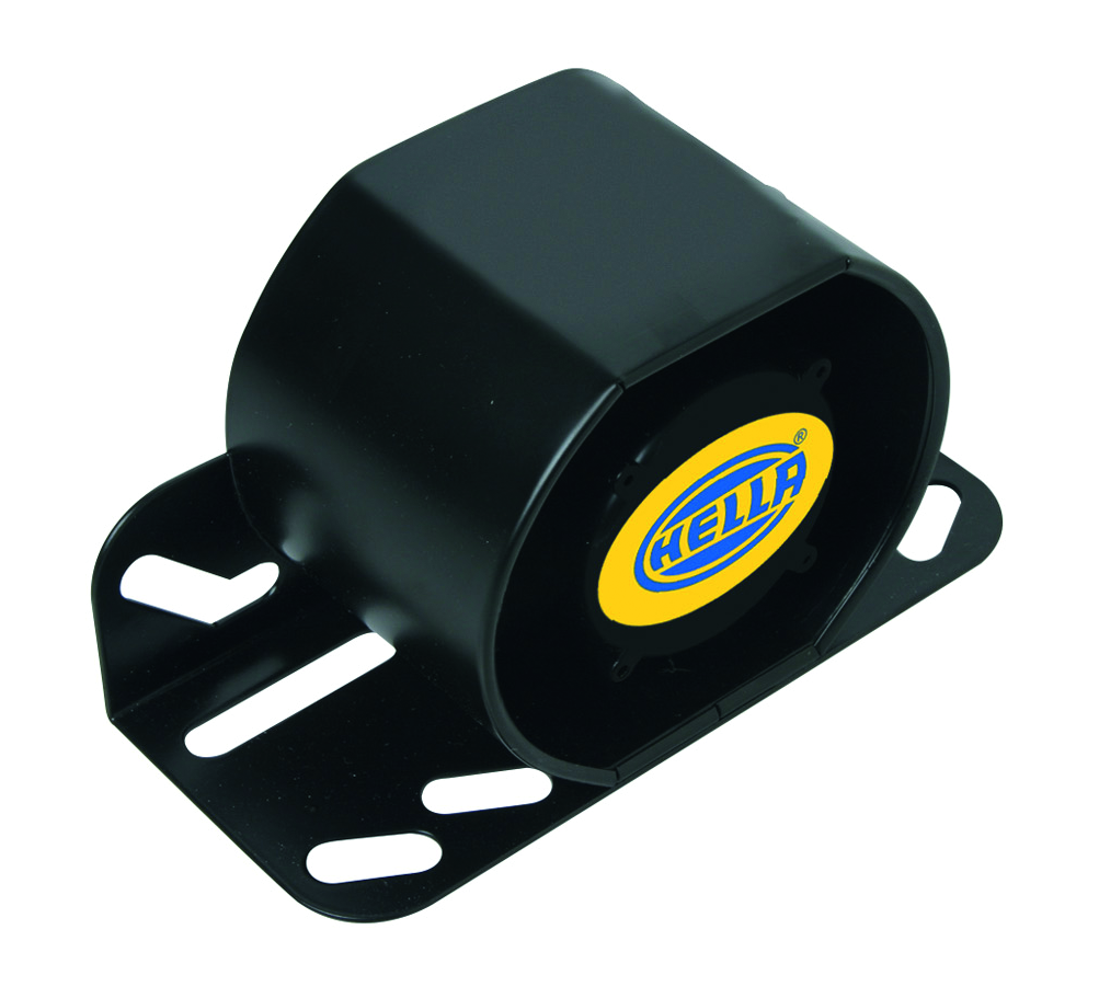 Alarma de marcha atrás automática con niveles de sonido adaptativos para camiones y vehículos de construcción. Homologado según la norma SAE J994 para garantizar una seguridad fiable.