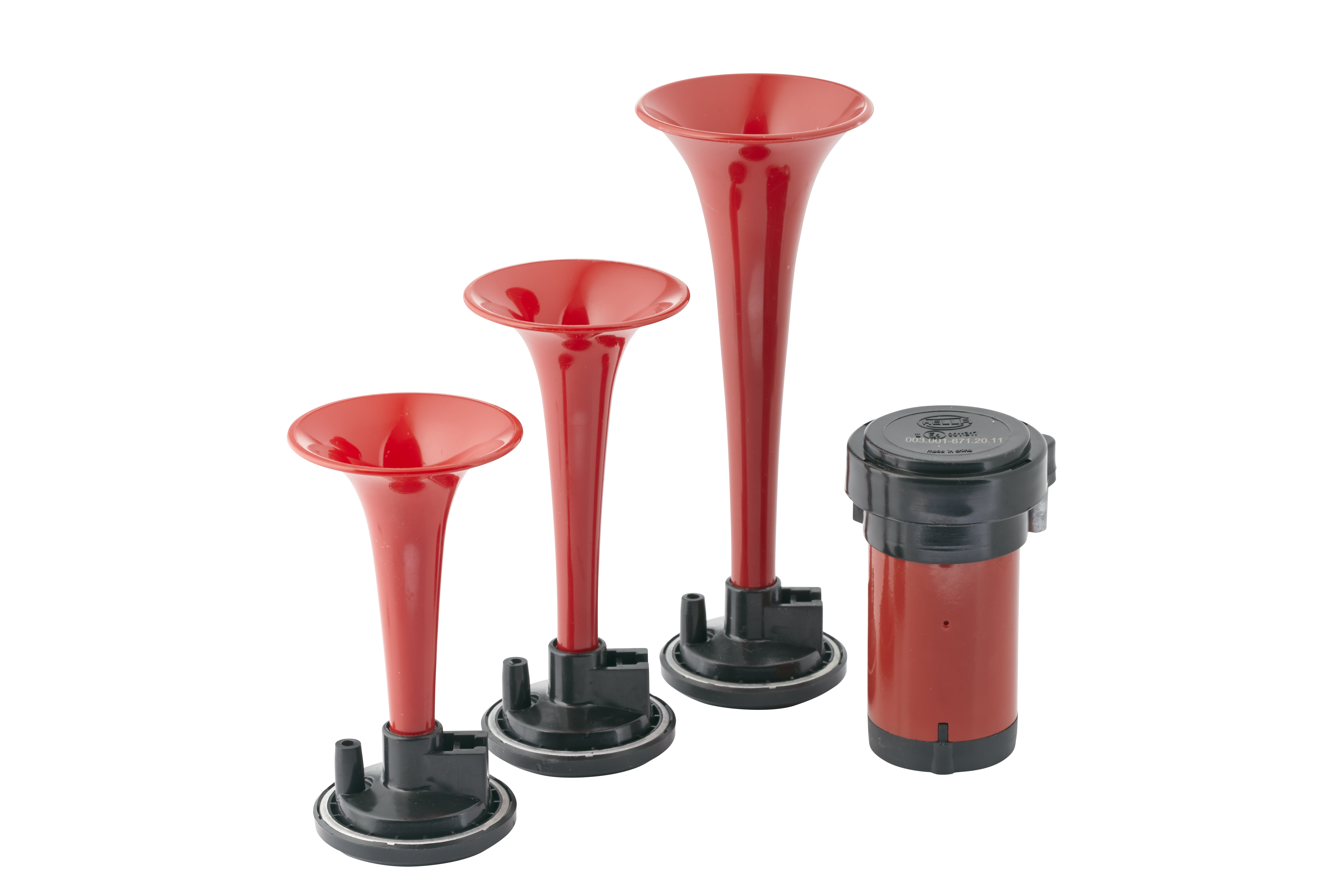 Laute Dreiklang-Fanfare mit Hochleistungskompressor – ideal für Fahrzeuge ohne Druckluftanlage an Bord.