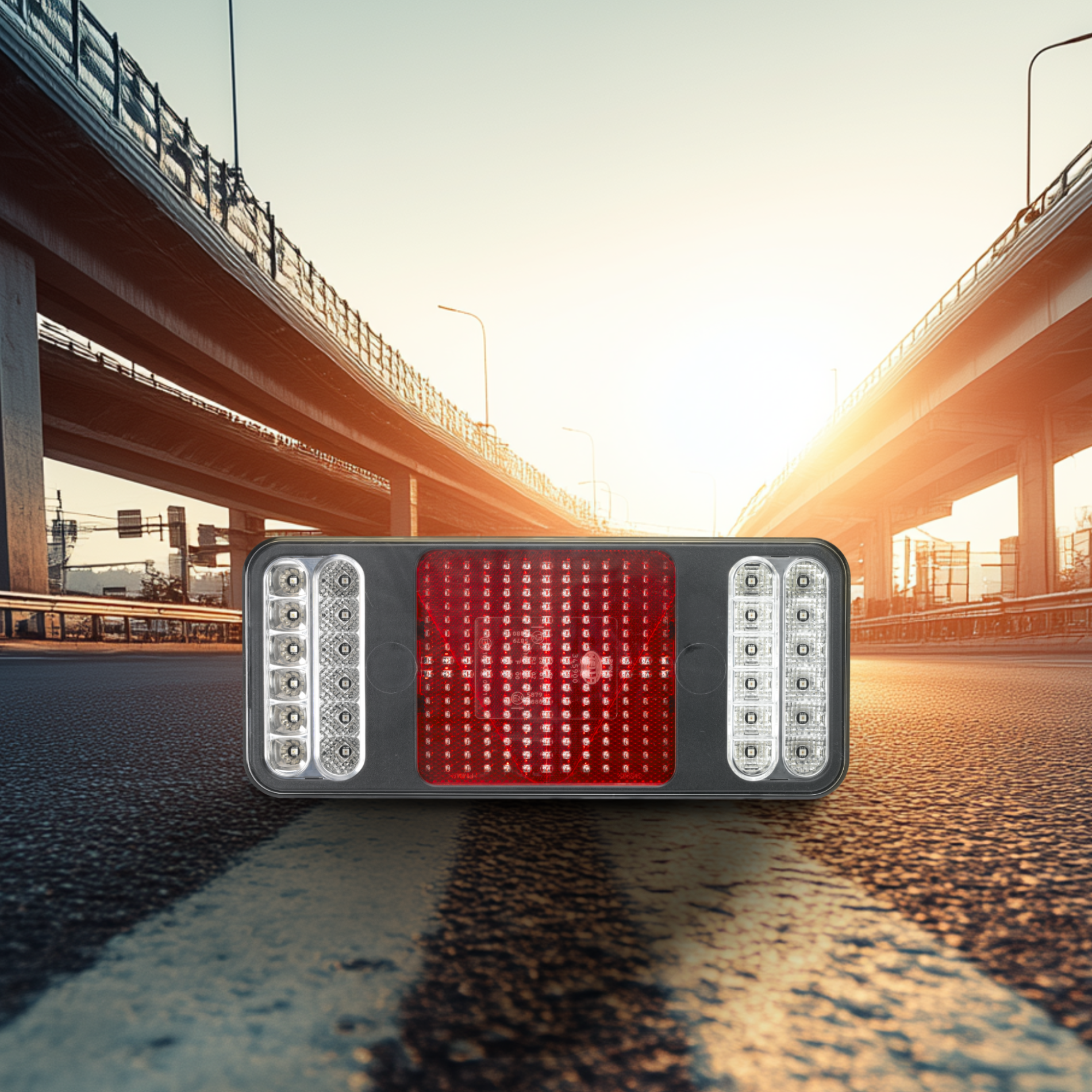 Compact, rugged LED rear lamp with large-surface light guide and high protection class for 12 V/24 V vehicles.