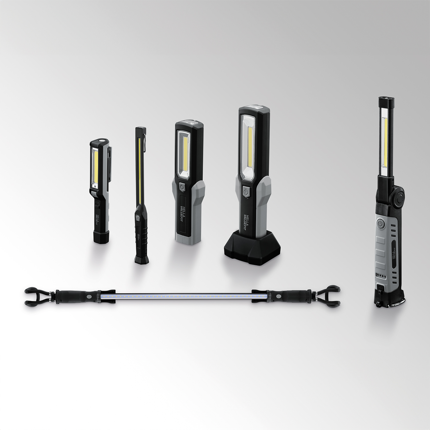 Rechargeable hand lamps with magnet and light modes – ideal for workshops and leisure time activities.