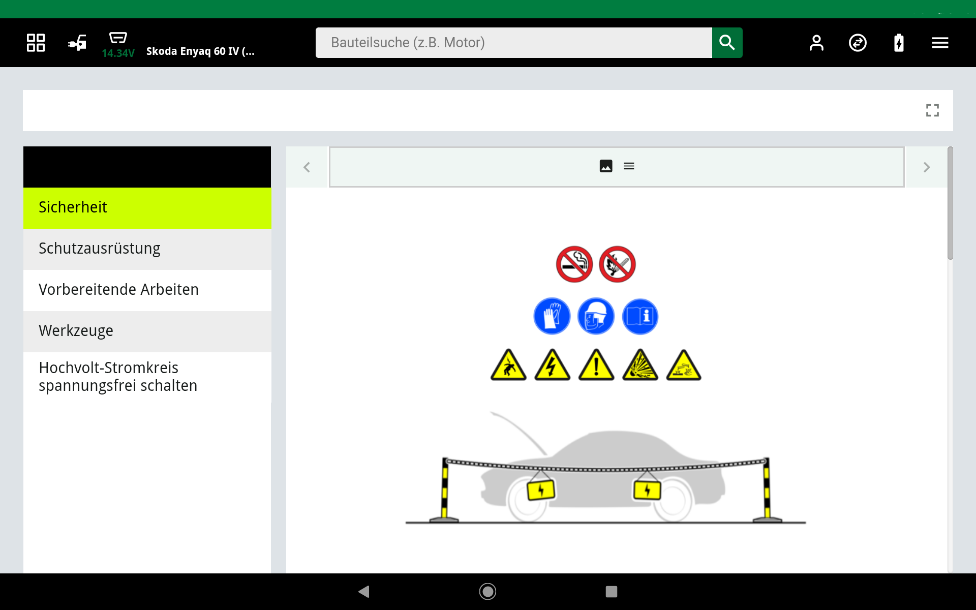 Further safety information can be displayed in the diagnostic device. 
