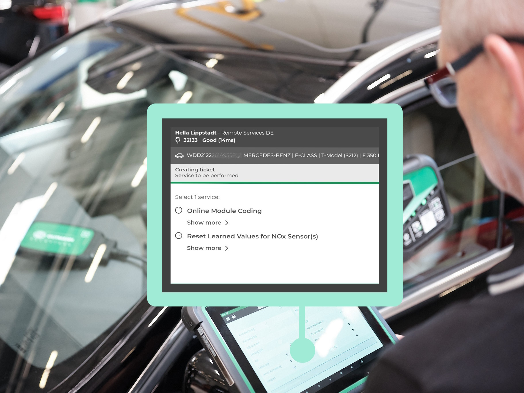 L'adaptation du capteur NOx peut être effectuée par macsRemote Services. Une fois le véhicule identifié, le service souhaité peut être sélectionné dans l'application et un ticket peut être créé.