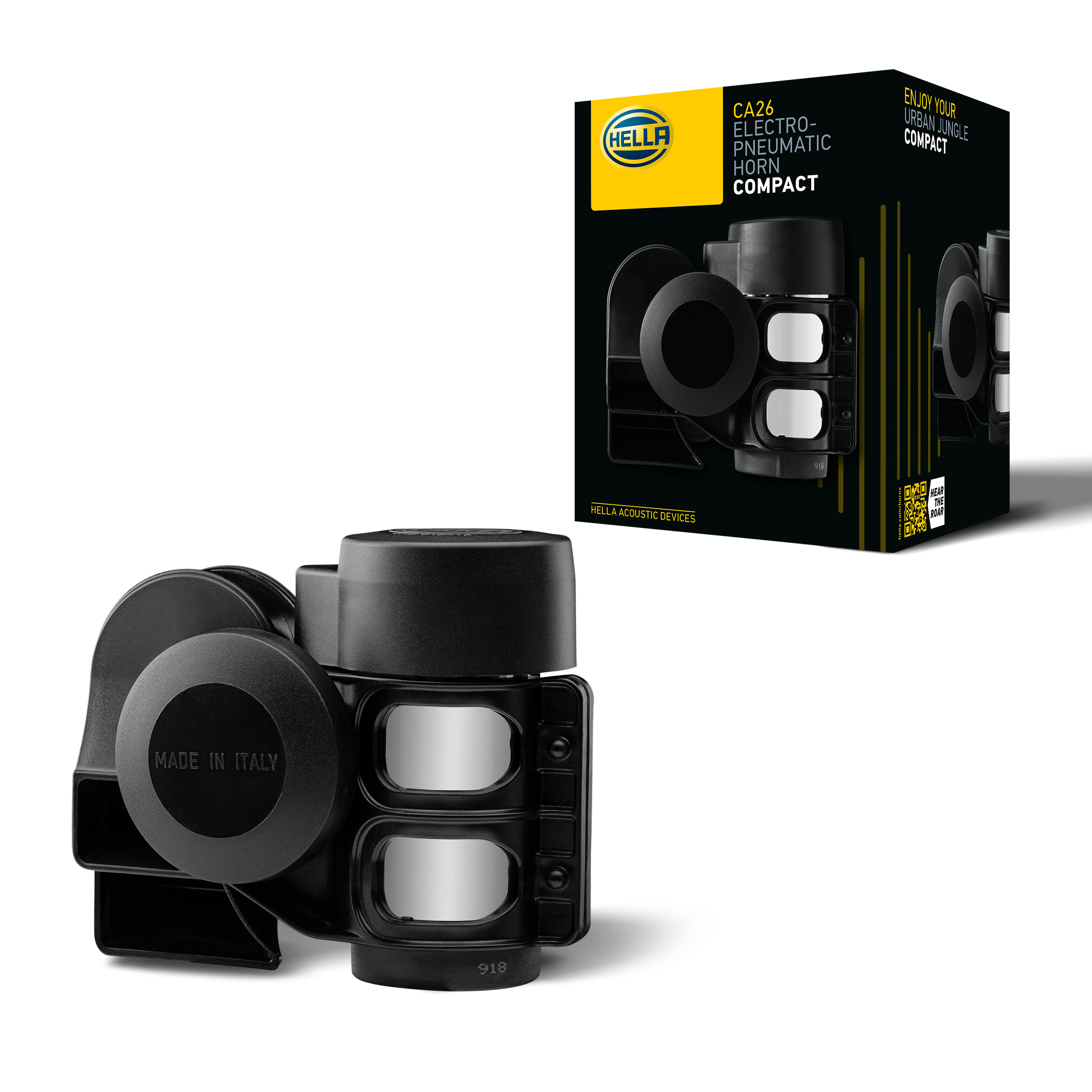 Kompaktes Kompressorhorn mit sofortigem Signal – perfekt für Motorräder und Fahrzeuge ohne Druckluftsystem.