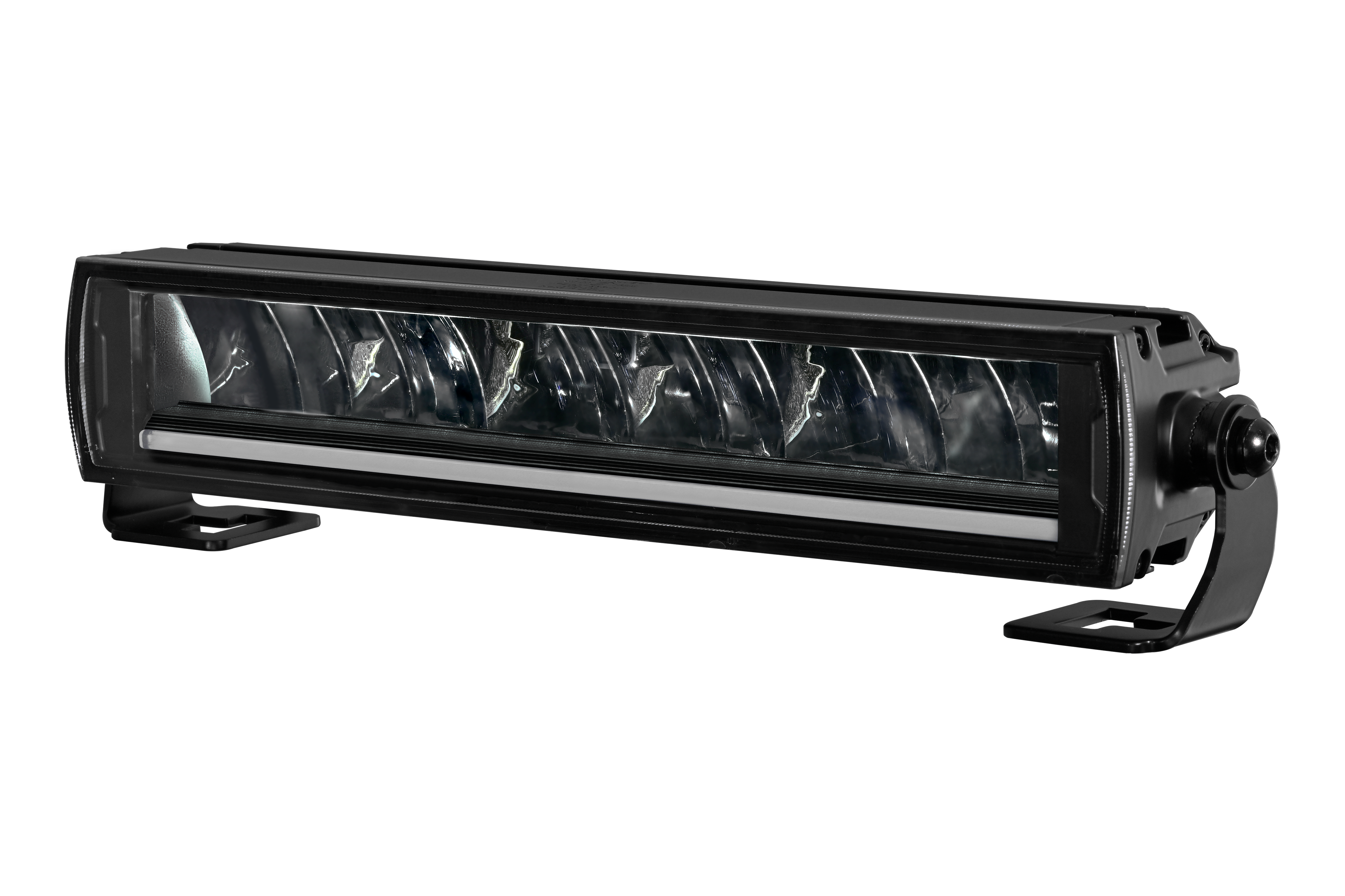 LED-Lightbar mit Positionslicht in Weiß oder Gelb – je nach Variante auch mit Warnblitz- oder High-Boost-Funktion.