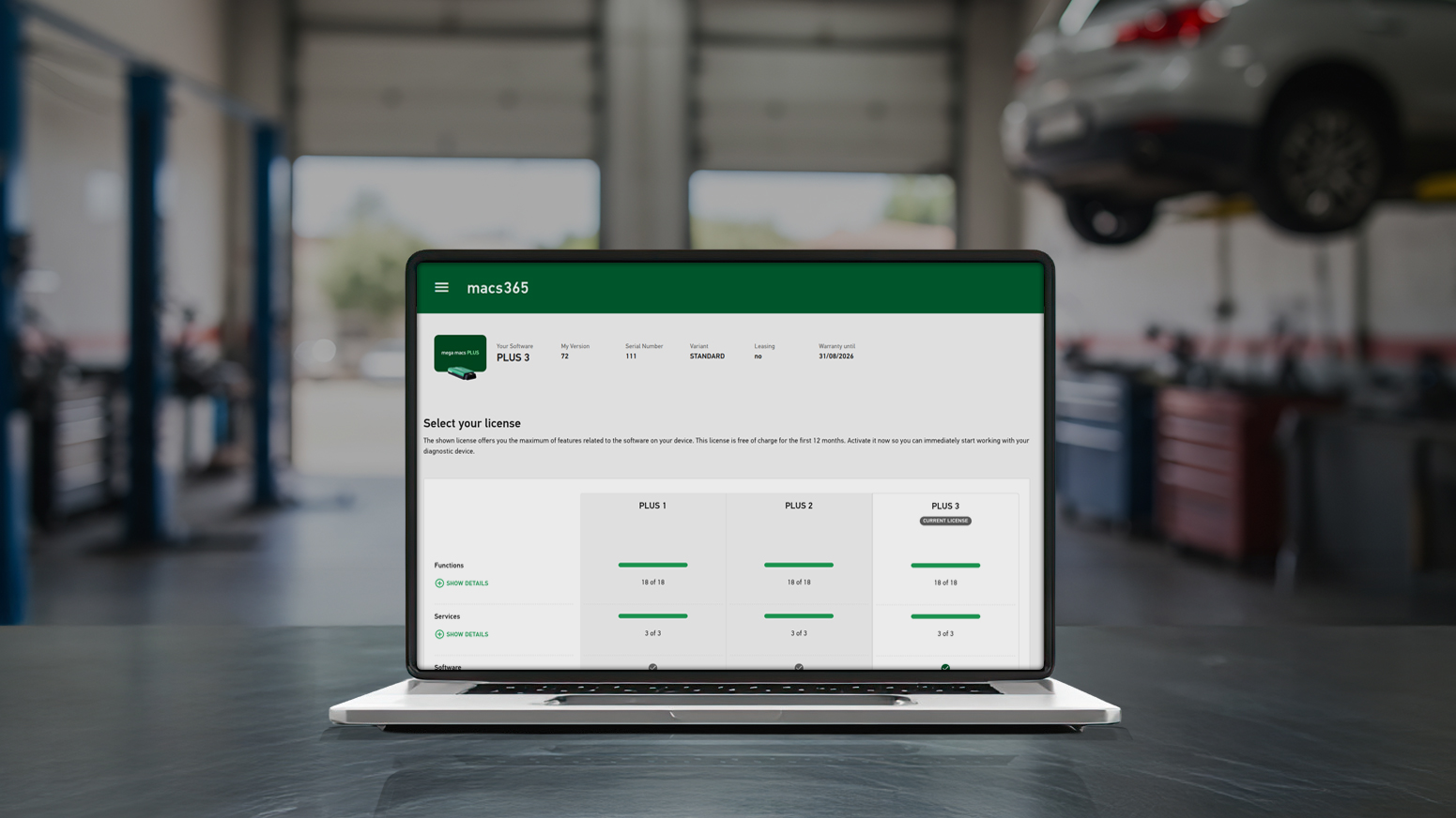mega macs PLUS: Select any scope of services - updates included, basic functions permanently secured. Your Co-Pilot with flexible licence models