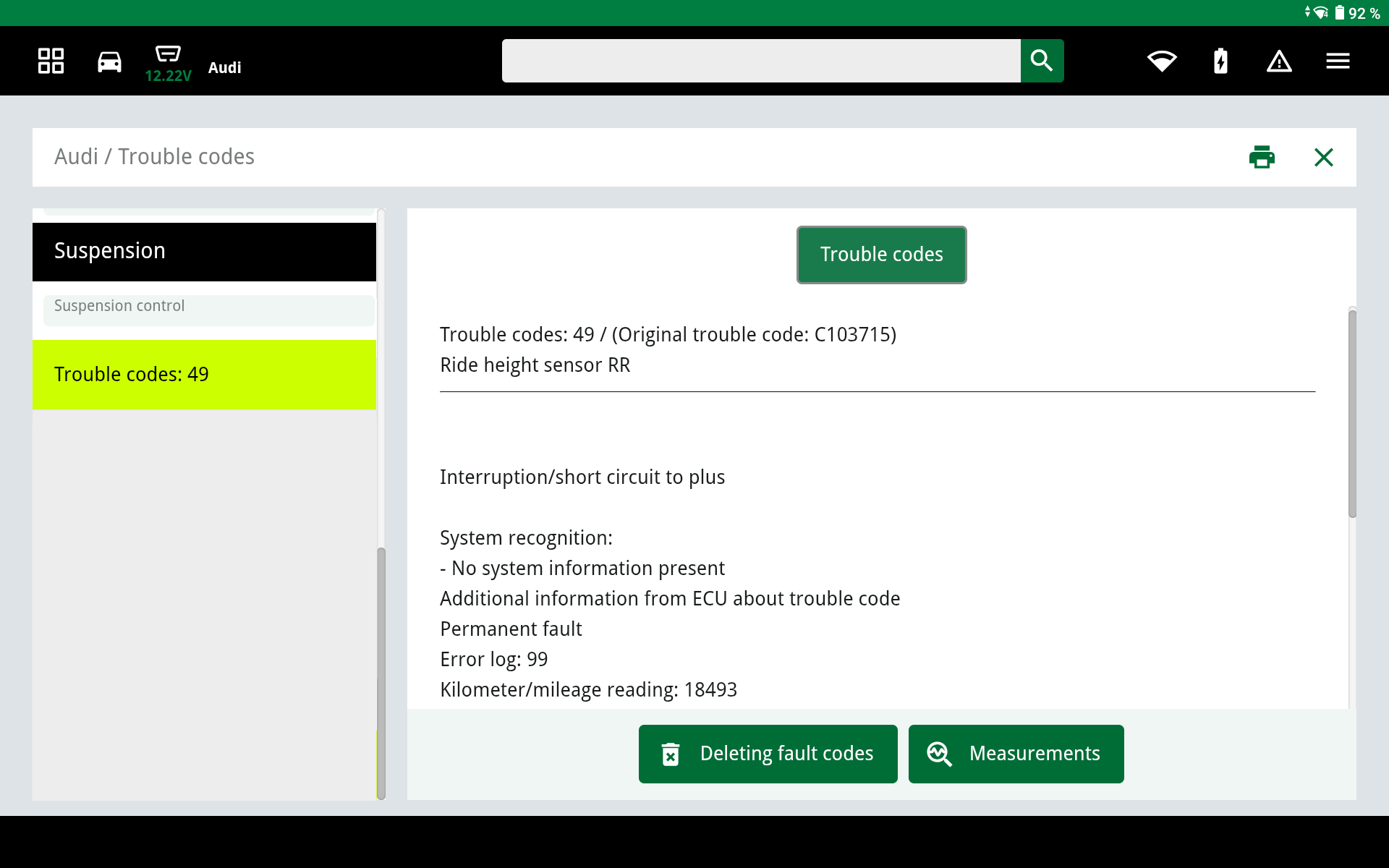 Rappresentazione di esempio dell'interrogazione della memoria guasti 