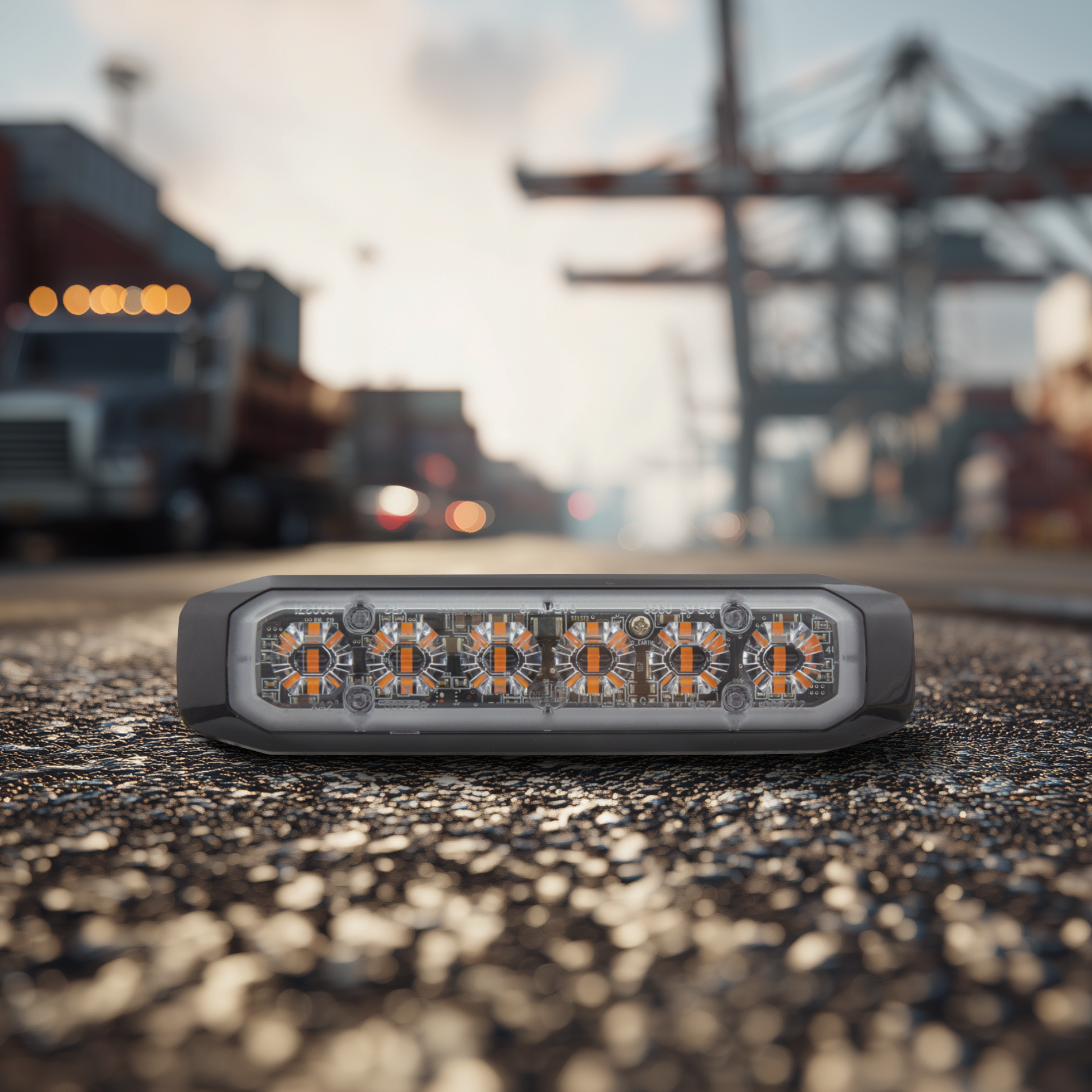 Extra-slim BST-Slim warning lamp with 6 LEDs, 5 flashing patterns, manual brightness control and high visibility, day and night.