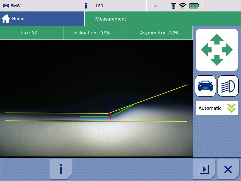 Checking the lamp setting with the SEG V. The digital guidelines can be used to set the light pattern correctly