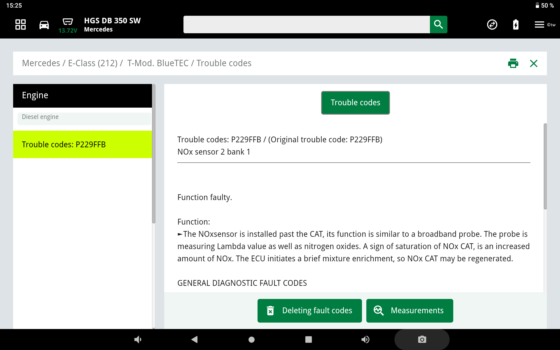 Le code défaut P229FFB / capteur NOx 2 rangée 1 a pu être lu sur le calculateur moteur.