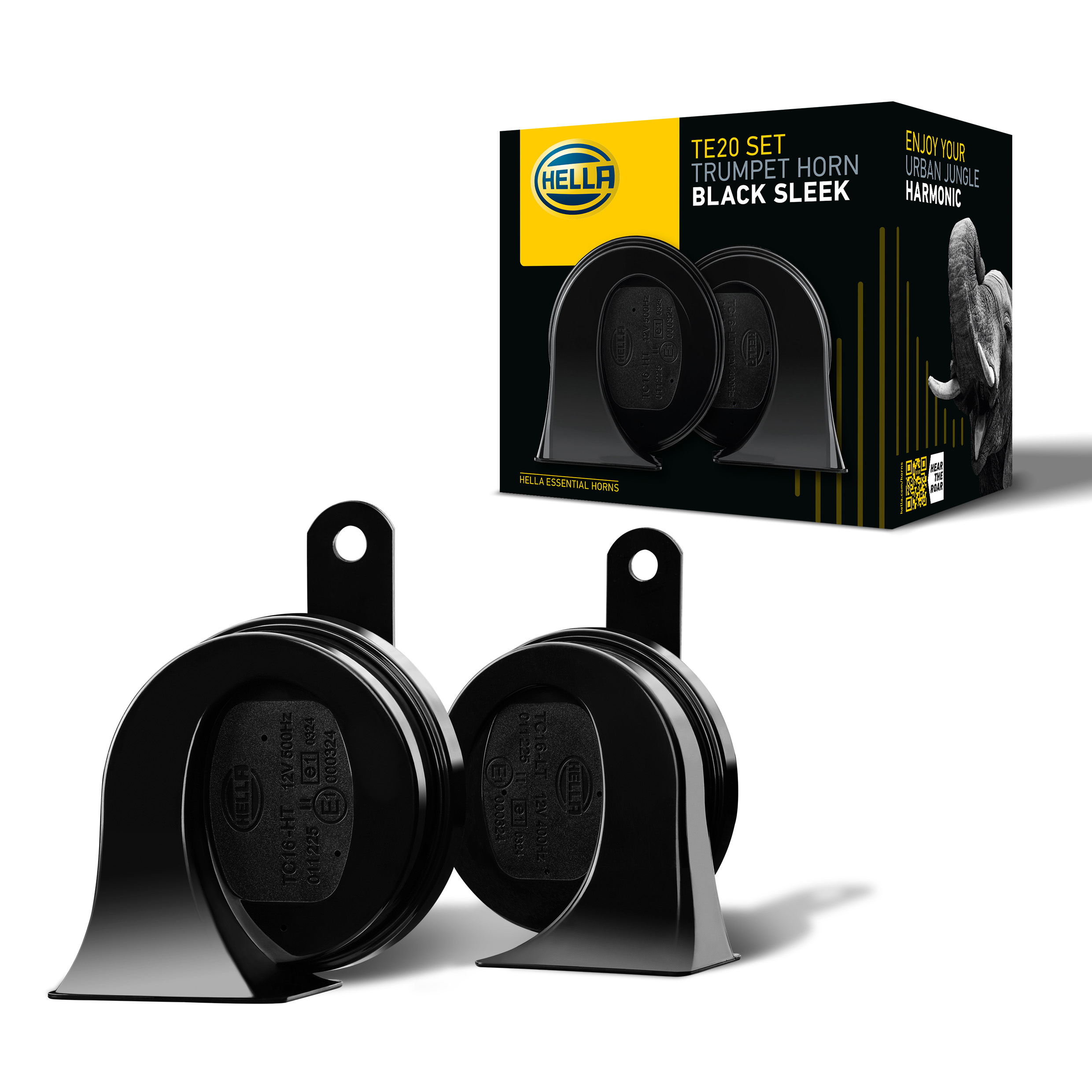 Schwarzes Trompetenhorn mit breiter Schallemission und optimaler Klangfarbe für mehr Sicherheit im Straßenverkehr