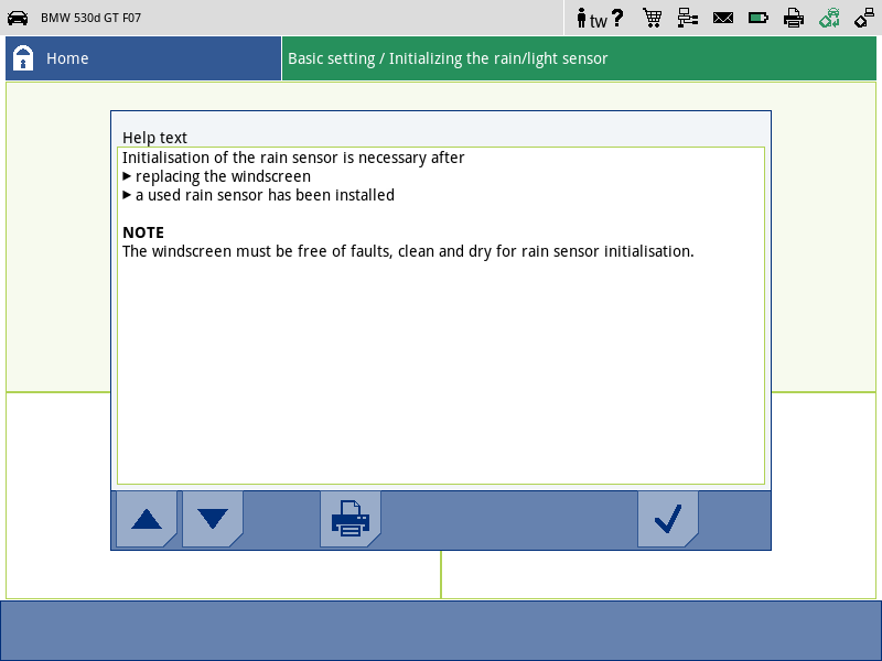 Checking the rain sensor light sensor with the diagnostic tool: Basic setting