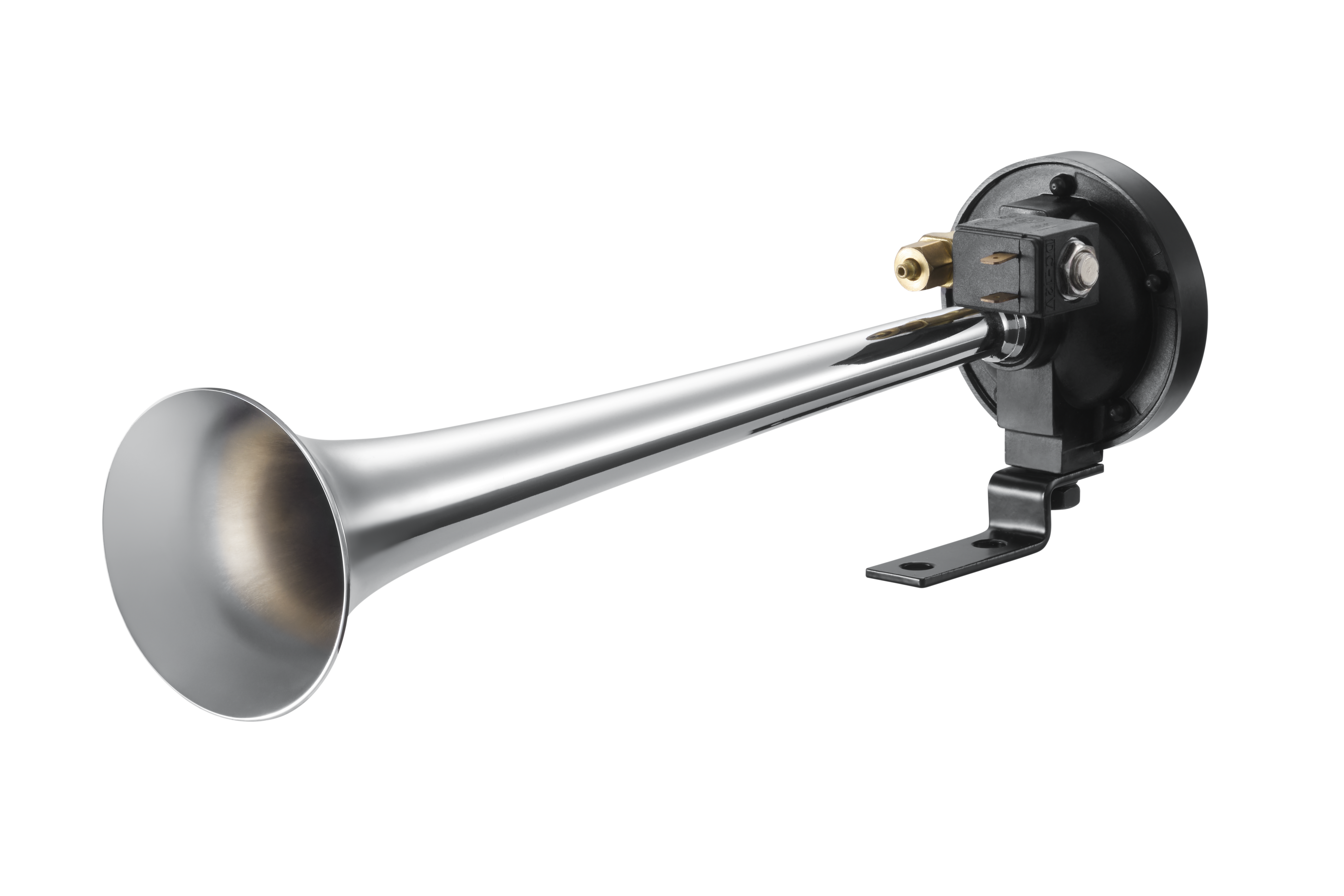 Chrome-plated air horn with a loud, clear sound – ideal for vehicles with air-brake systems. Compact and powerful.