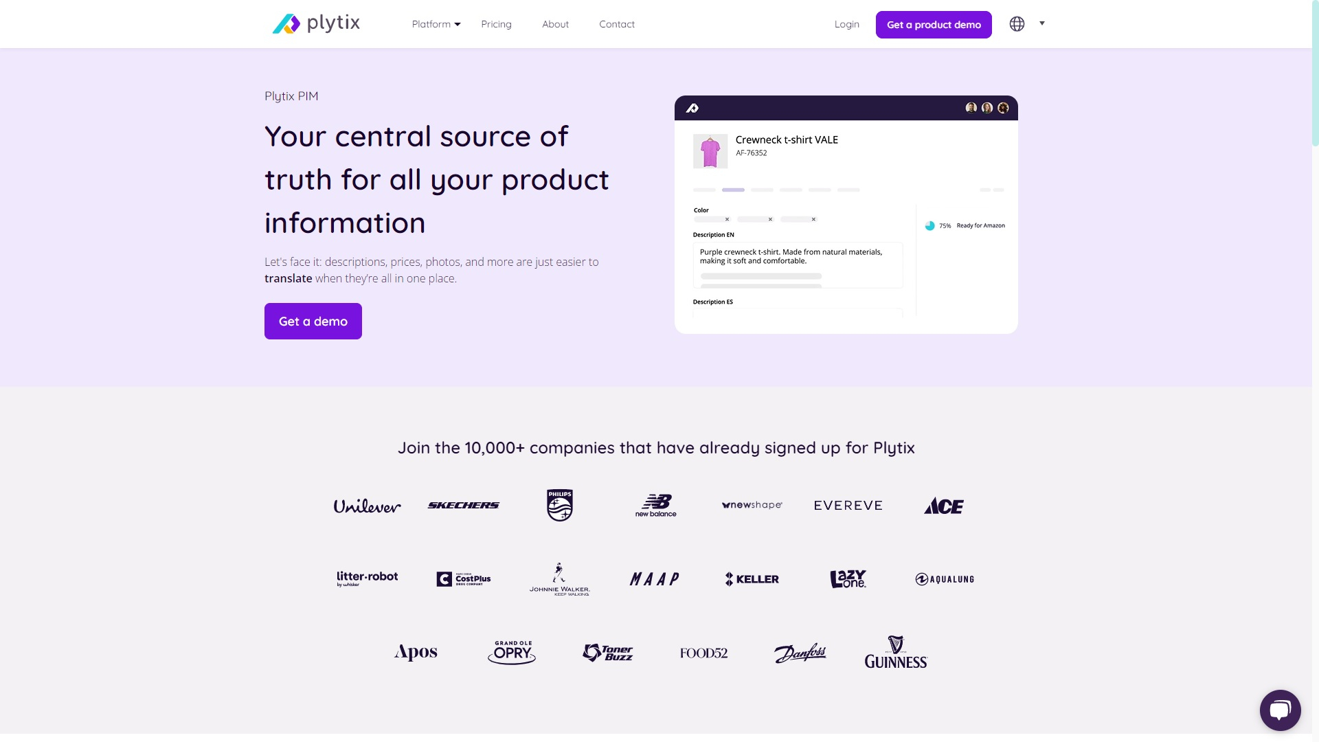 The Plytix homepage.